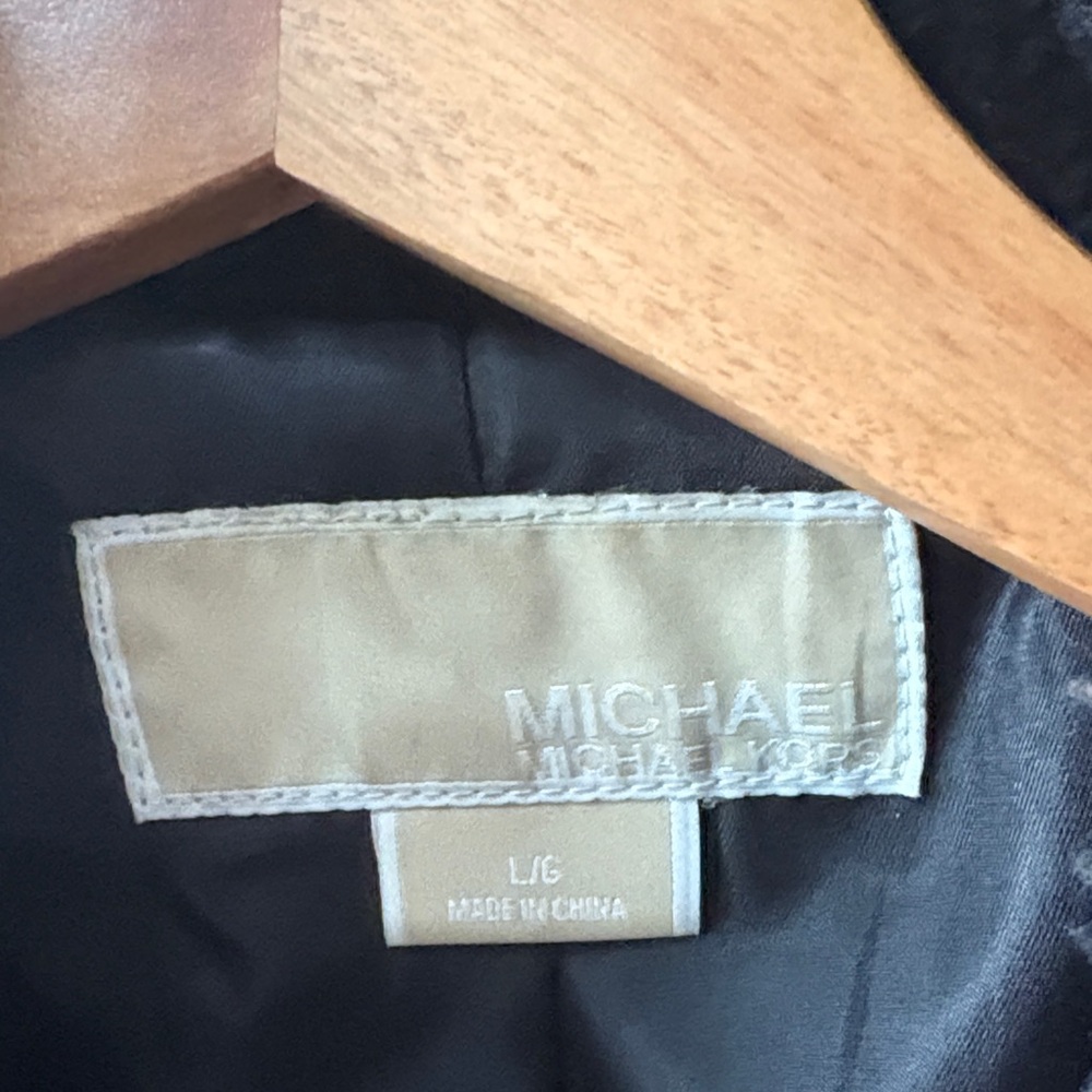 Michael Kors Black Leather Jacket with Ribbed Collar size L - Picture 3 of 9